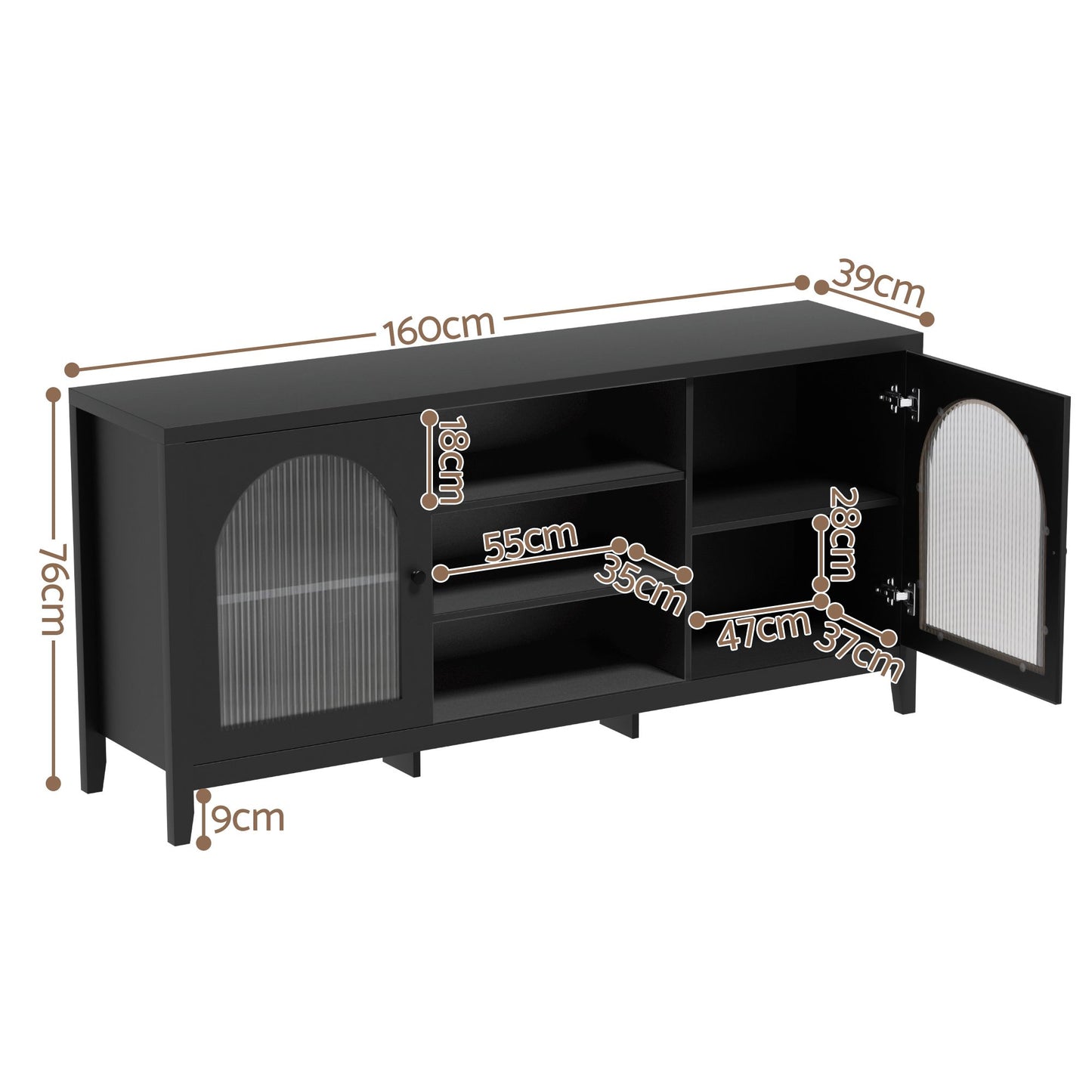 Buffet Sideboard with Shelves & Double Doors - Black