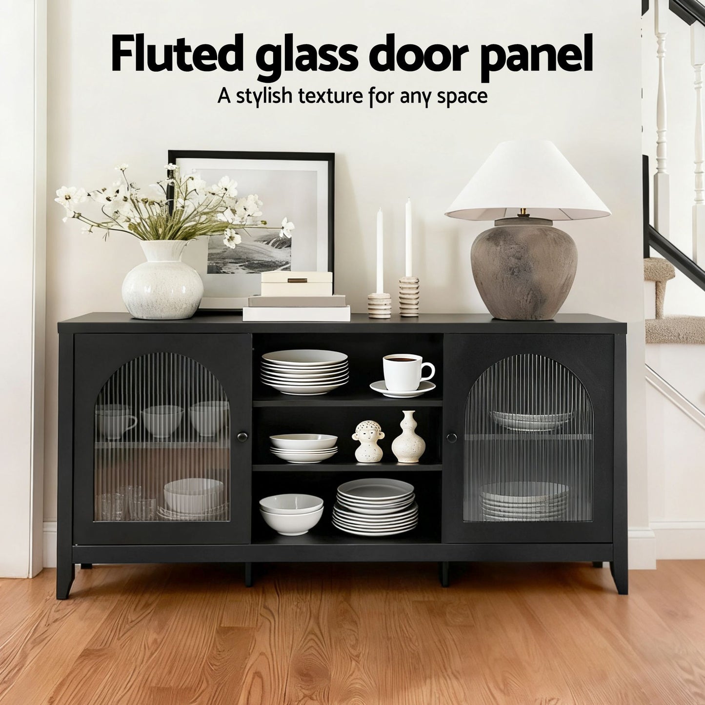 Buffet Sideboard with Shelves & Double Doors - Black