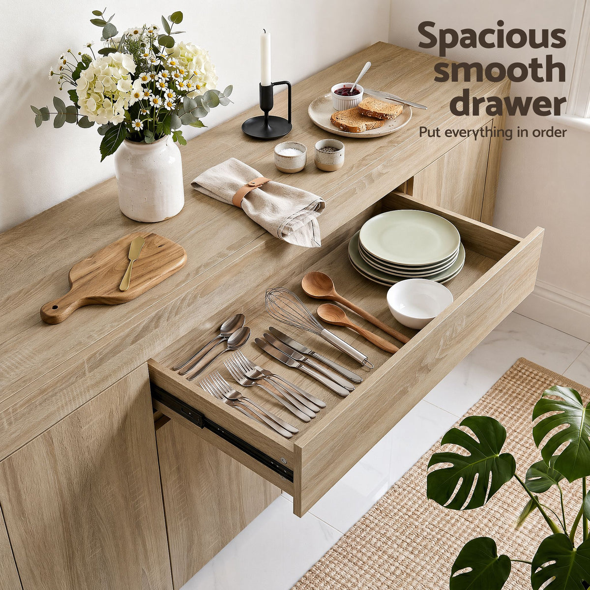 Buffet Sideboard Cabinet Storage 4 Doors Cupboard Hall Wood Hallway Table