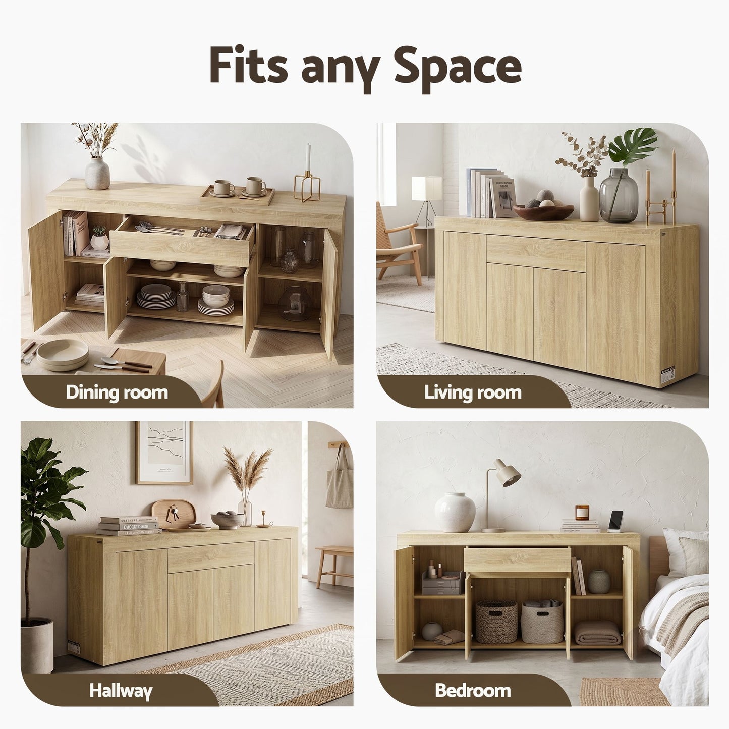 Buffet Sideboard Cabinet Storage 4 Doors Cupboard Hall Wood Hallway Table