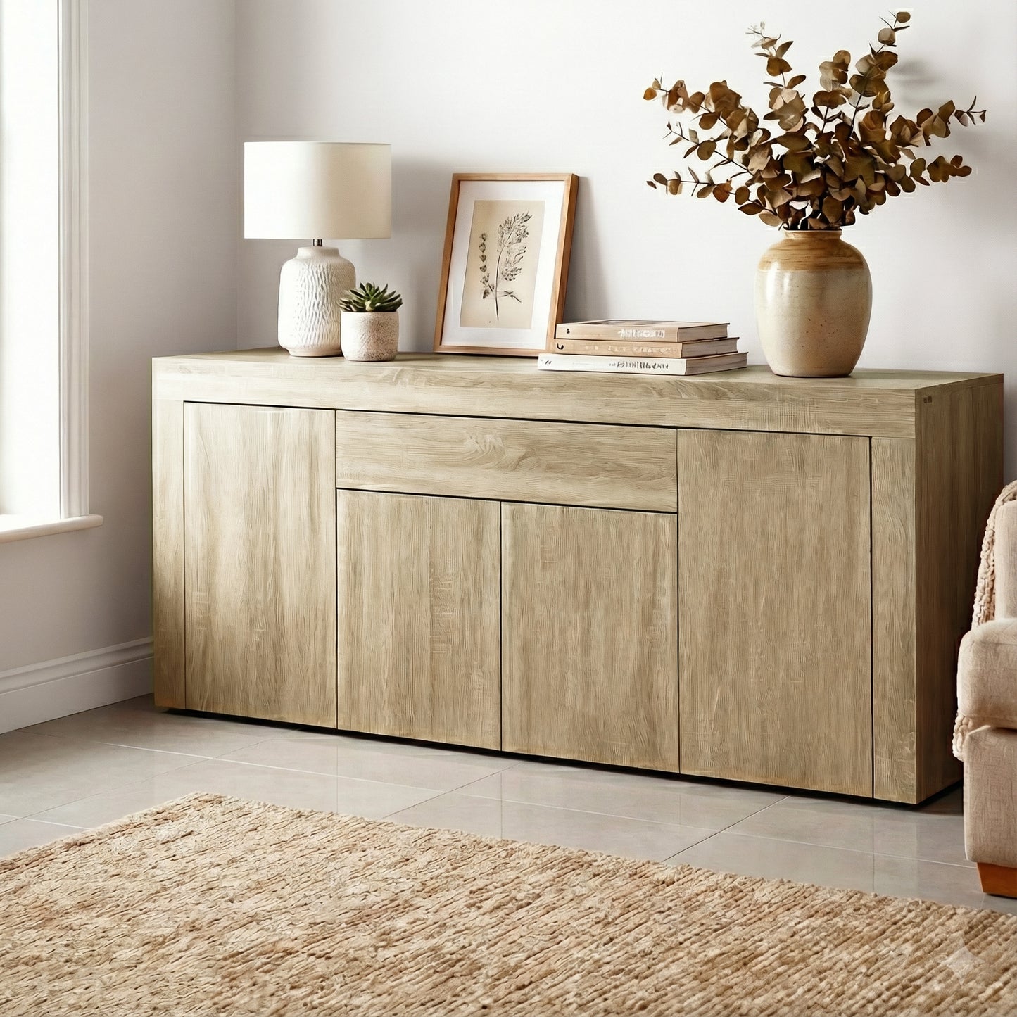 Wood 4 sideboard cabinet with table buffet doors cupboard