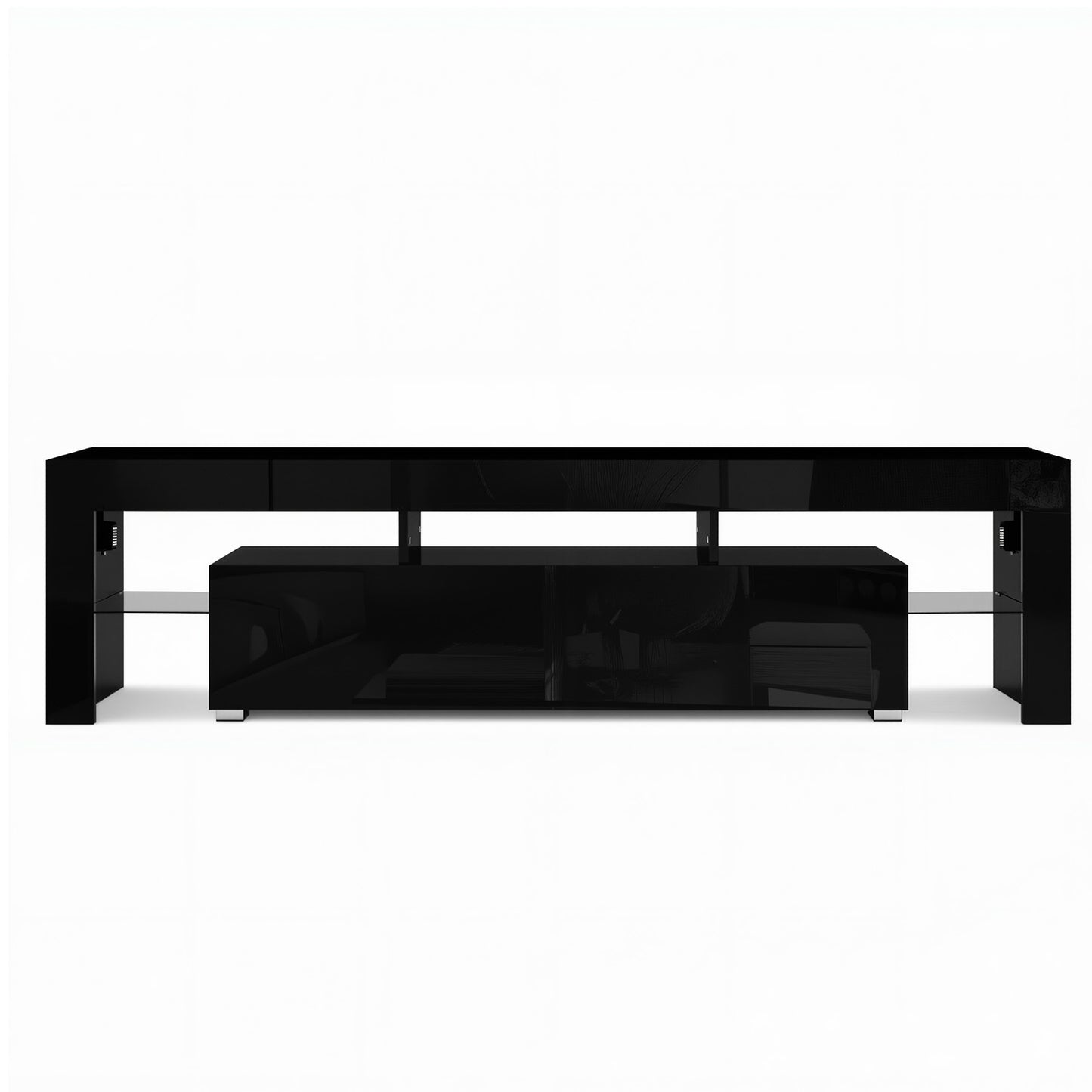 TV Stand 189cm RGB LED Cabinet Entertainment Unit Gloss Furniture Drawers Tempered Glass Shelf - Black