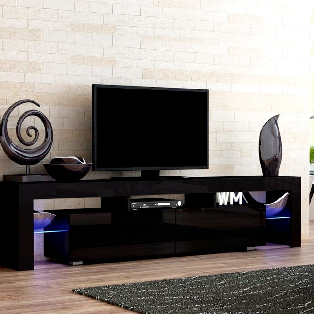 TV Stand 189cm RGB LED Cabinet Entertainment Unit Gloss Furniture Drawers Tempered Glass Shelf - Black