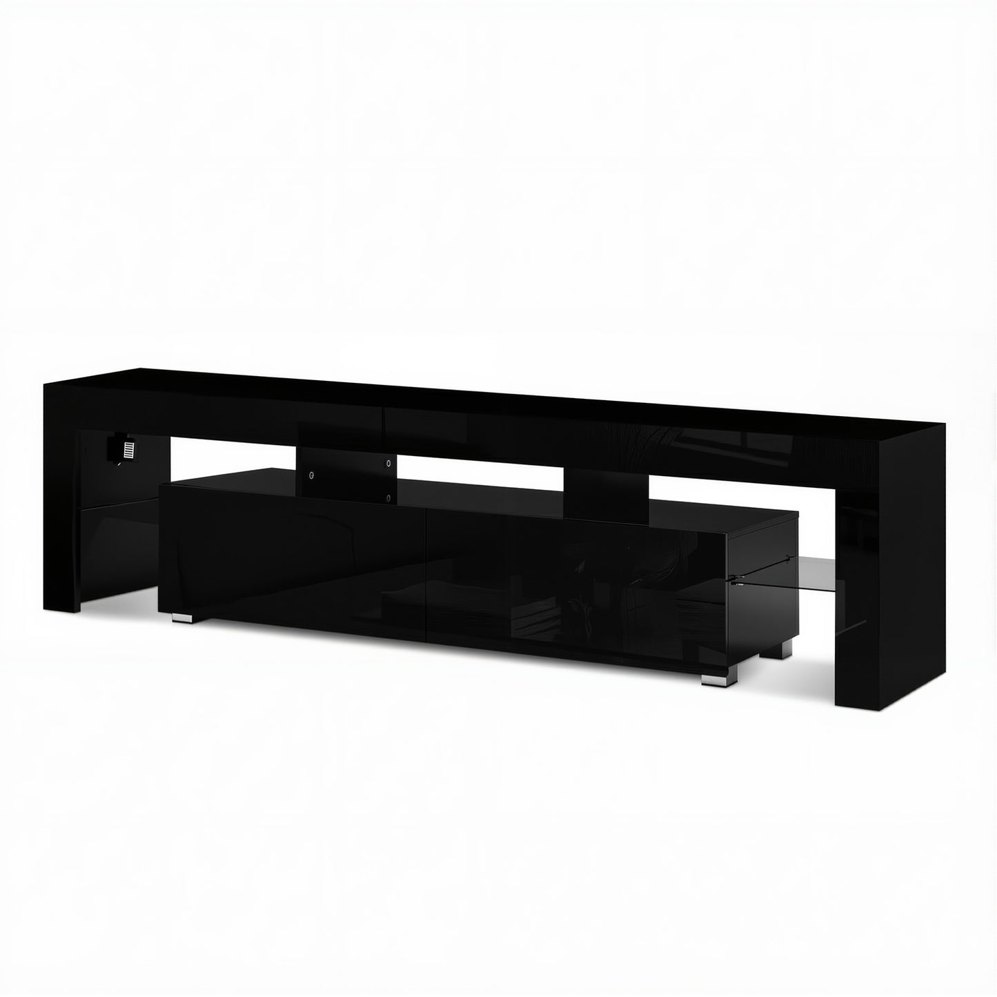 TV Stand 189cm RGB LED Cabinet Entertainment Unit Gloss Furniture Drawers Tempered Glass Shelf - Black
