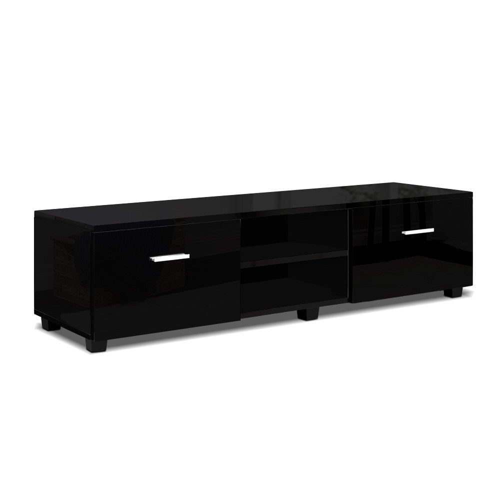 TV Cabinet Entertainment Unit 140cm High Gloss Stand Storage Shelf Black