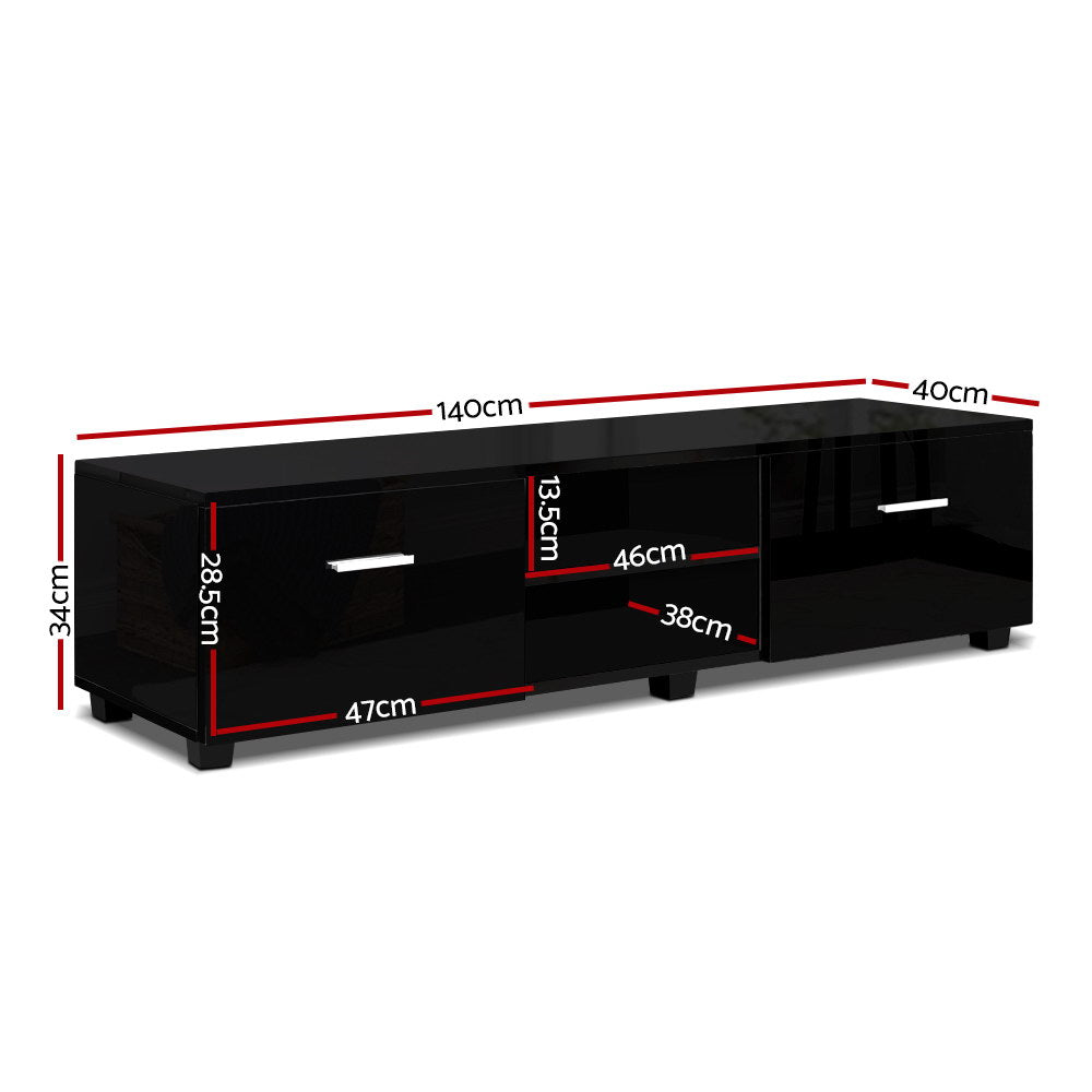 TV Cabinet Entertainment Unit 140cm High Gloss Stand Storage Shelf Black
