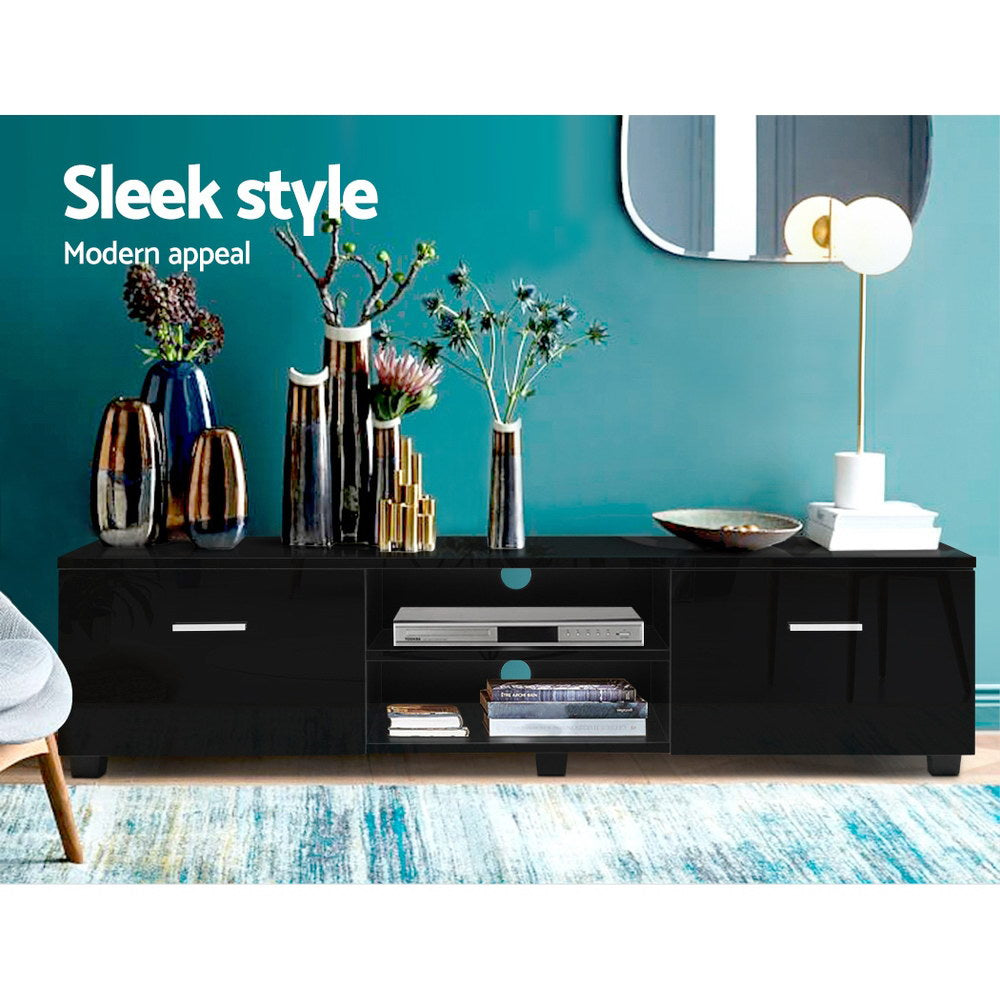 TV Cabinet Entertainment Unit 140cm High Gloss Stand Storage Shelf Black