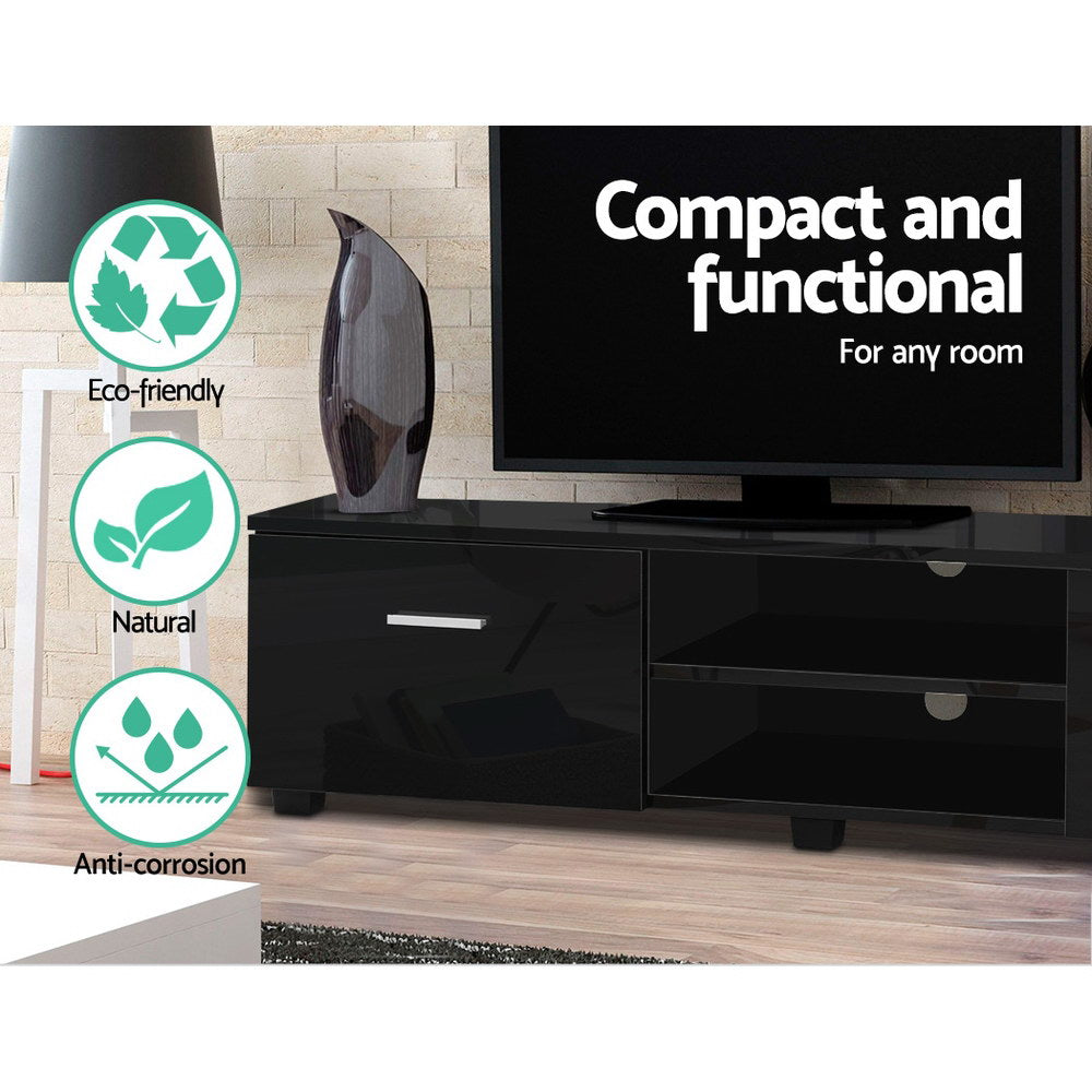 TV Cabinet Entertainment Unit 140cm High Gloss Stand Storage Shelf Black