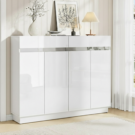 Shoe Cabinet 120cm High Gloss Storage Rack Cupboard White Drawers