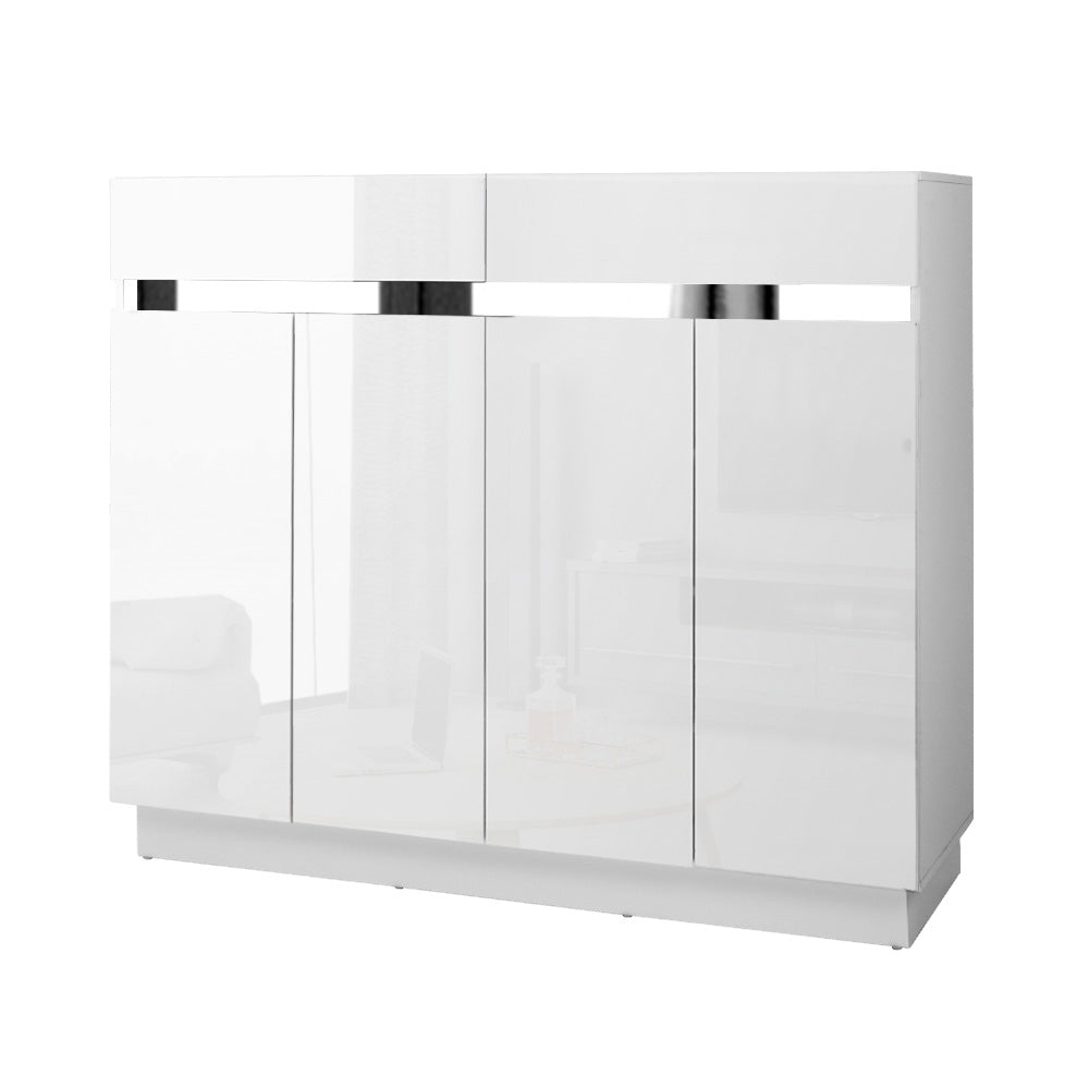 Shoe Cabinet 120cm High Gloss Storage Rack Cupboard White Drawers