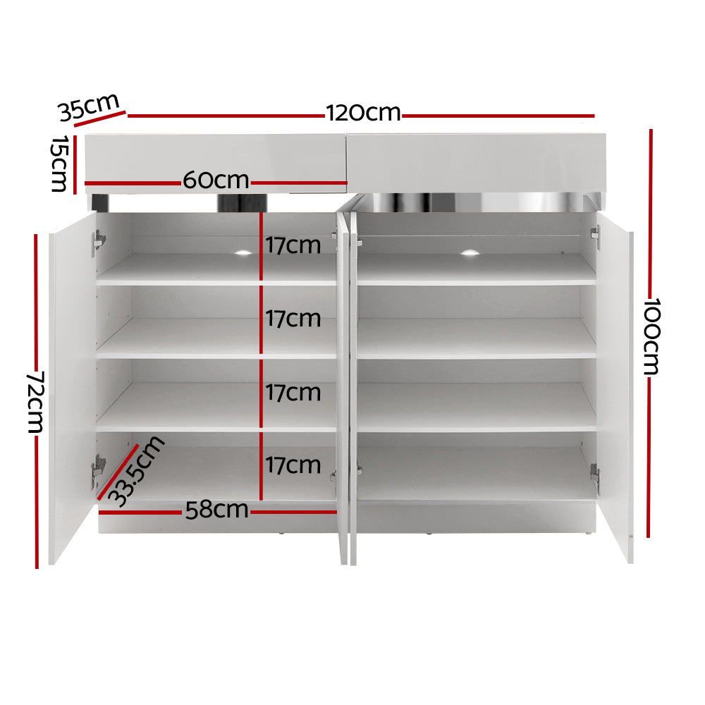 Shoe Cabinet 120cm High Gloss Storage Rack Cupboard White Drawers