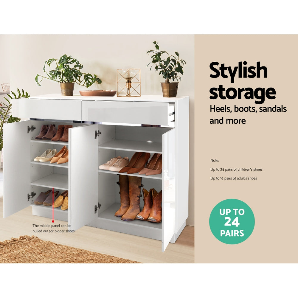 Shoe Cabinet 120cm High Gloss Storage Rack Cupboard White Drawers