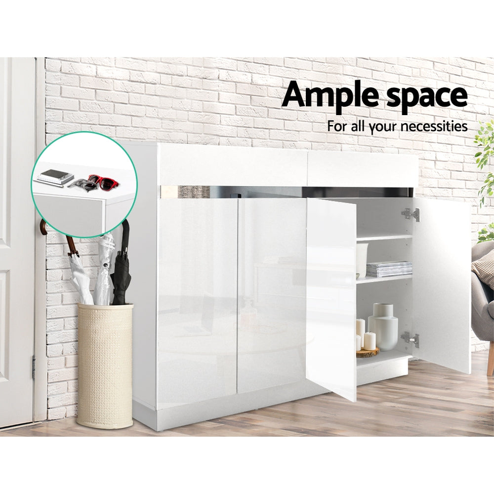 Shoe Cabinet 120cm High Gloss Storage Rack Cupboard White Drawers