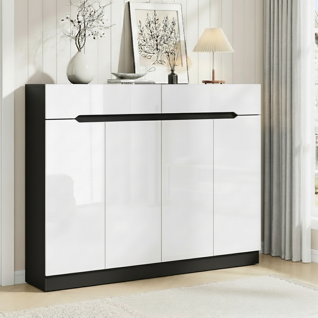 Shoe Cabinet 120cm High Gloss Storage Rack Cupboard Shelf Drawers