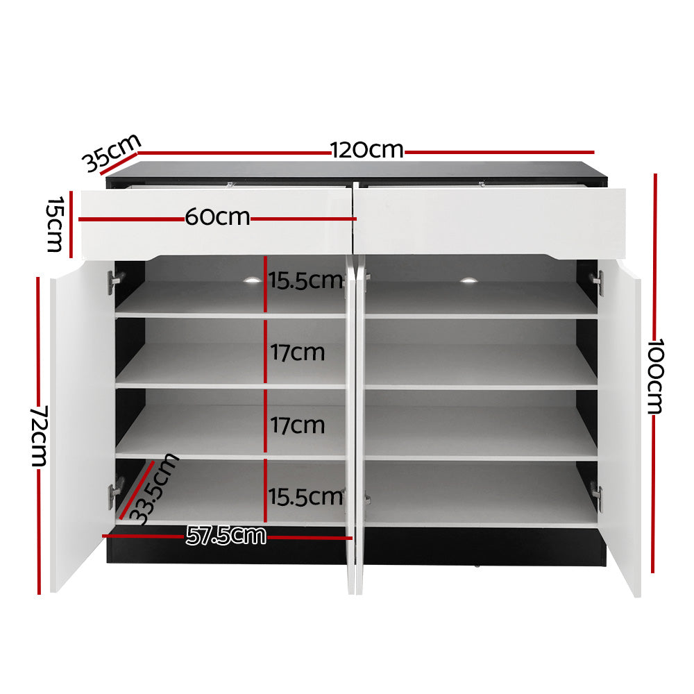 Shoe Cabinet 120cm High Gloss Storage Rack Cupboard Shelf Drawers
