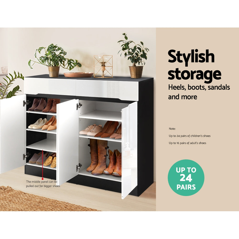 Shoe Cabinet 120cm High Gloss Storage Rack Cupboard Shelf Drawers