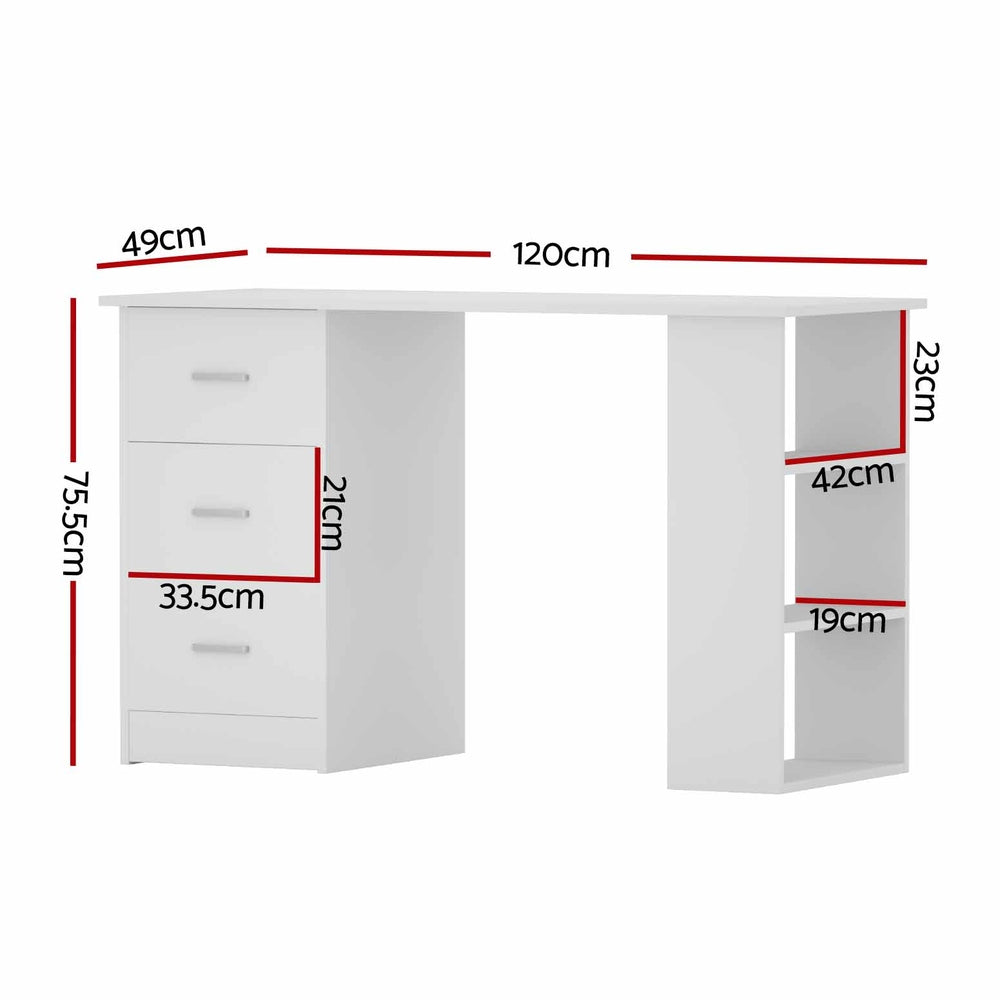 Office Computer Desk Student Study Table Workstation 3 Drawers Shelf 120cm