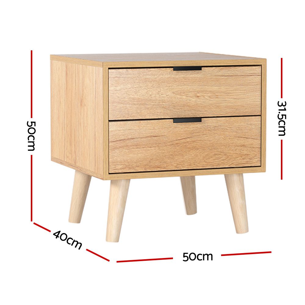 Bedside Table Drawers Nightstand Side End Table Storage Cabinet - Pine MAJD