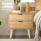 Bedside Table Drawers Nightstand Side End Table Storage Cabinet - Pine MAJD