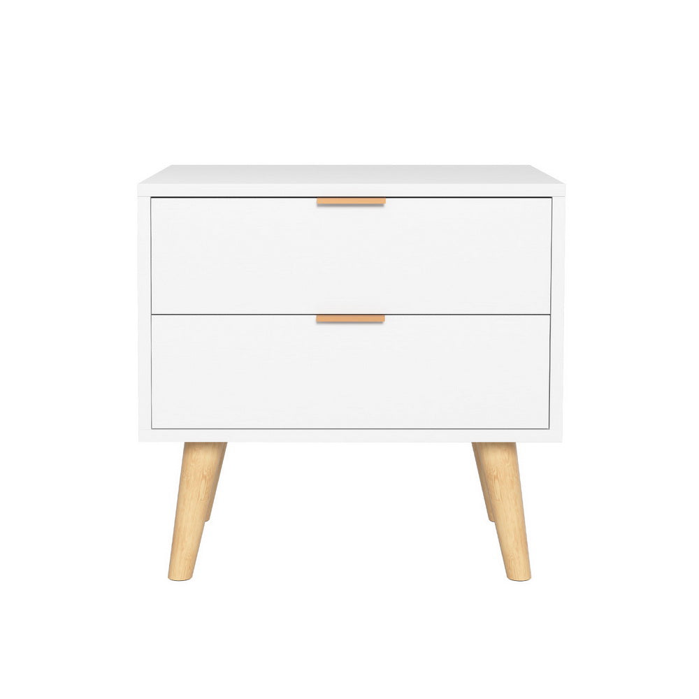 Bedside Table 2 Drawers - White