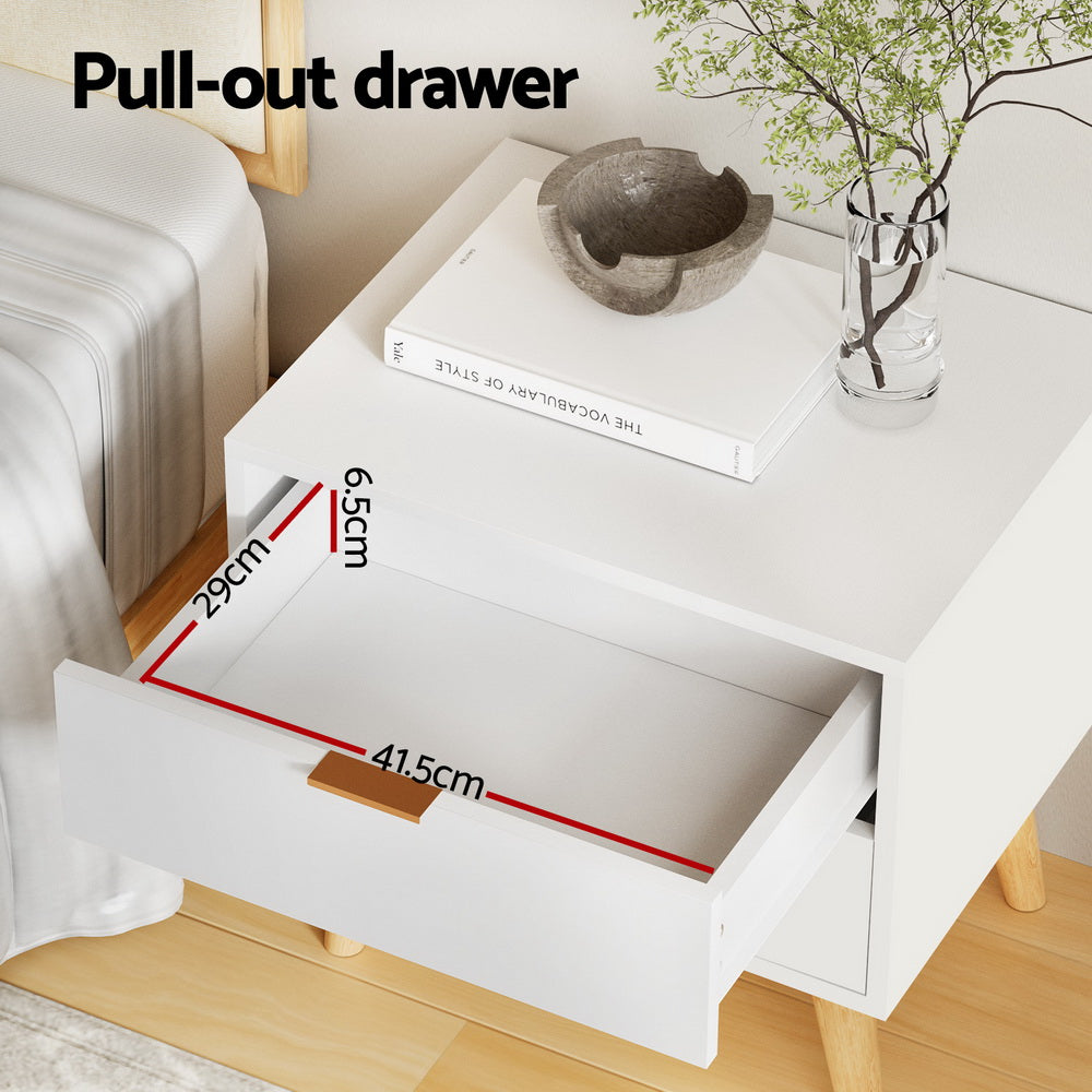 Bedside Table 2 Drawers - White