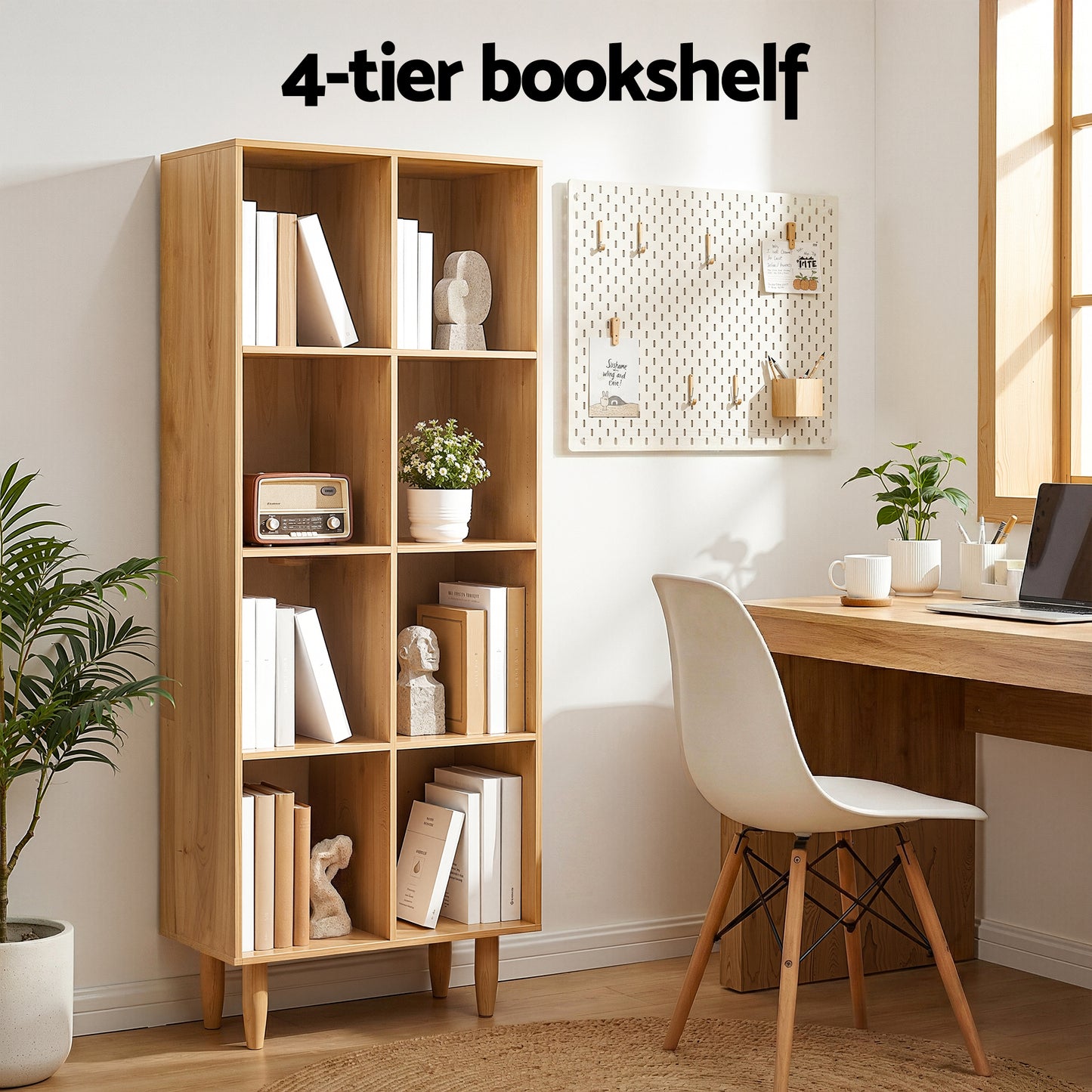 Bookshelf Bookcase 4-Tiers LEOR - Walnut