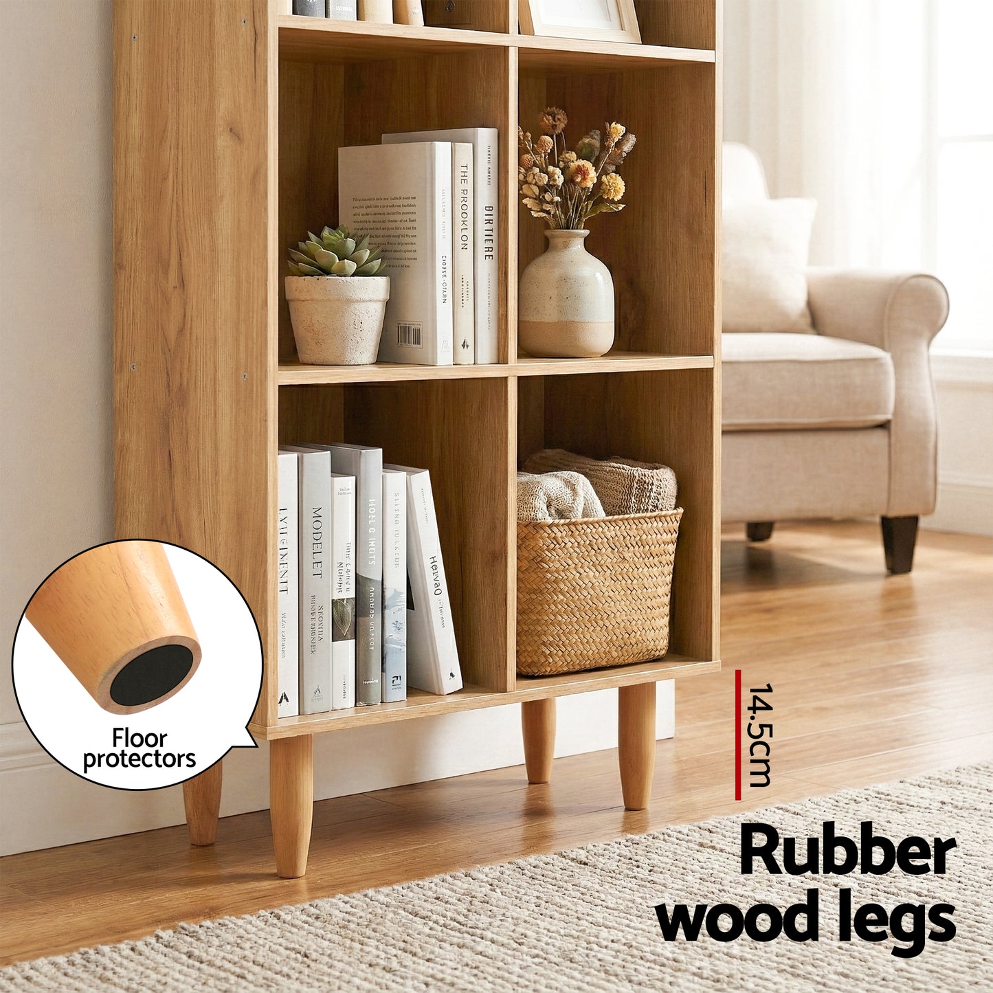Bookshelf Bookcase 4-Tiers LEOR - Walnut