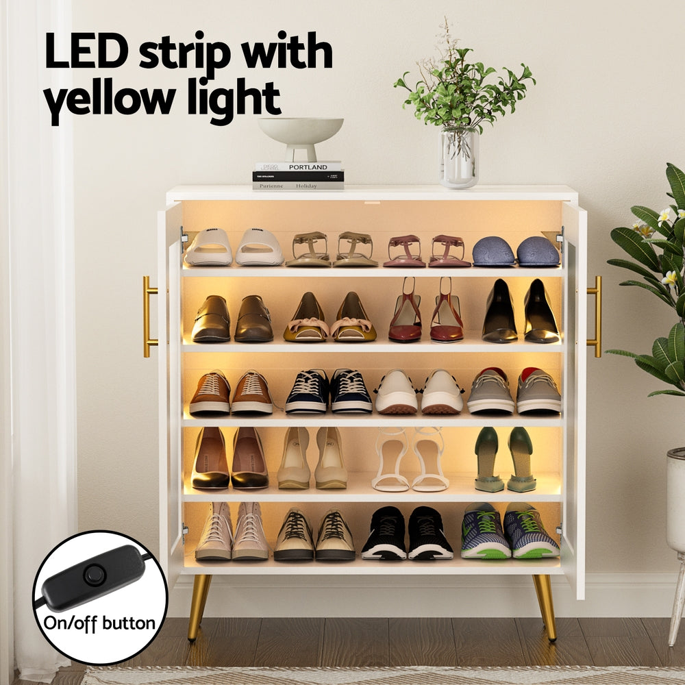 Shoe Rack 5-Tier Storage with LED Light Holds 20 Pairs