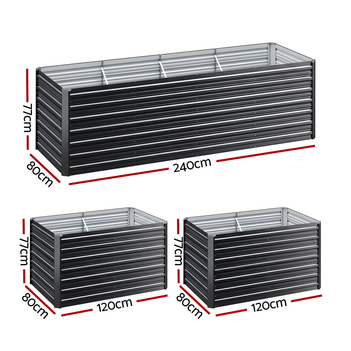 Garden Bed 240X80X77CM Galvanised Raised Steel Instant Planter 2N1