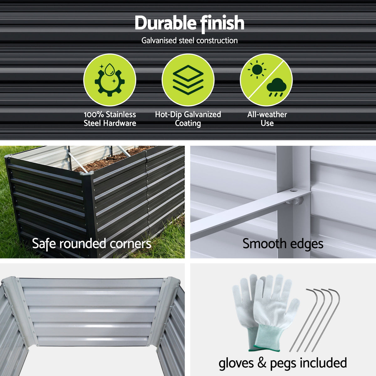 Garden Bed 240X80X77CM Galvanised Raised Steel Instant Planter 2N1