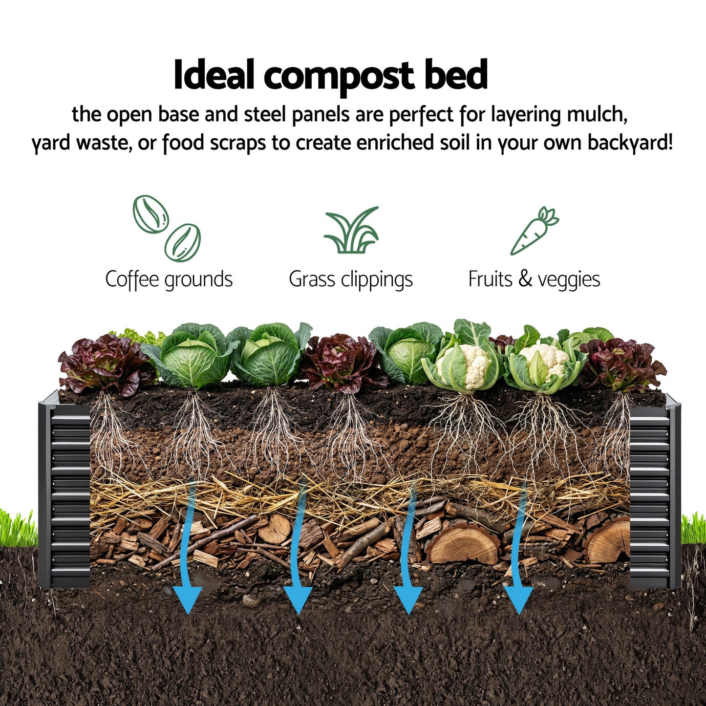Garden Bed 240X80X45cm Planter Box Raised Container - Galvanised Herb