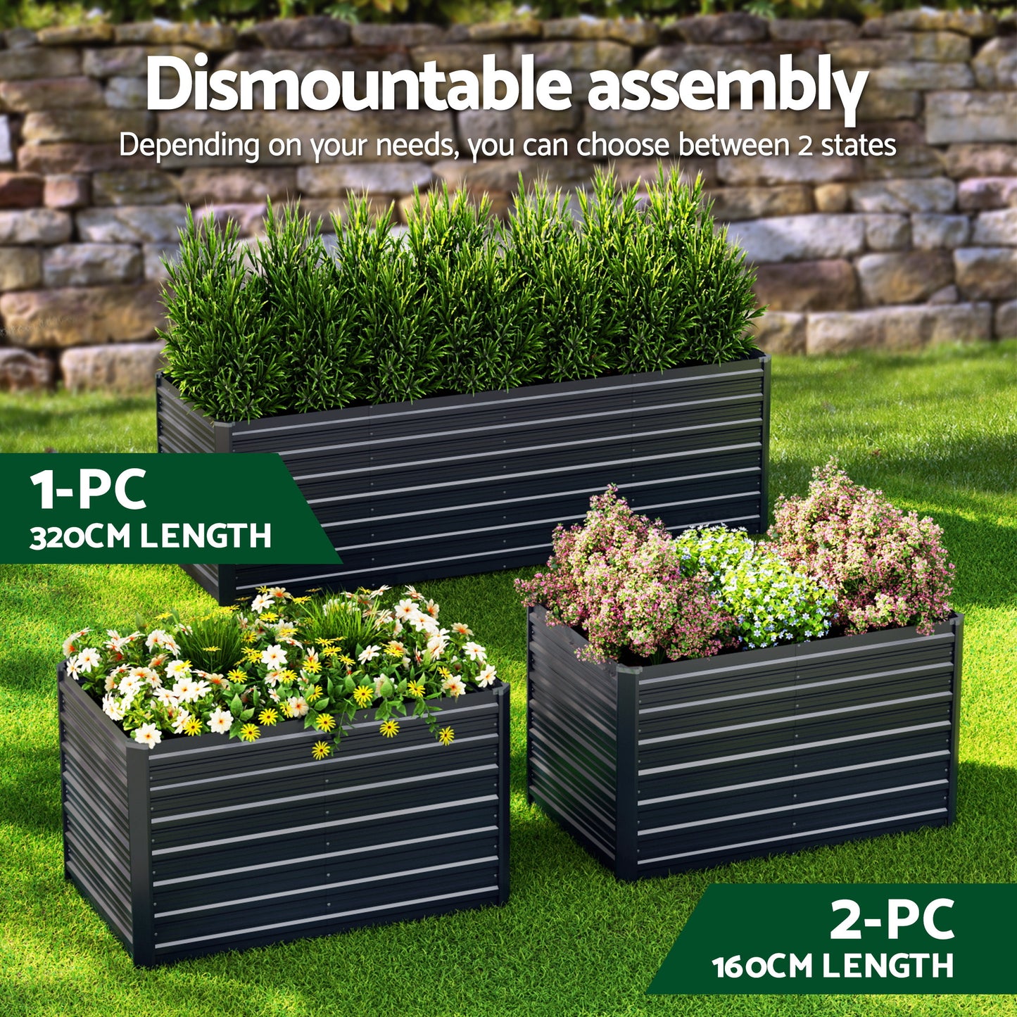 Garden Bed 320X80X45cm Planter Box Raised Container - Galvanised Herb