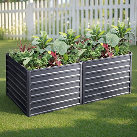 Raised Garden Bed (2pc), 100×100×77cm, Galvanised Steel Planter