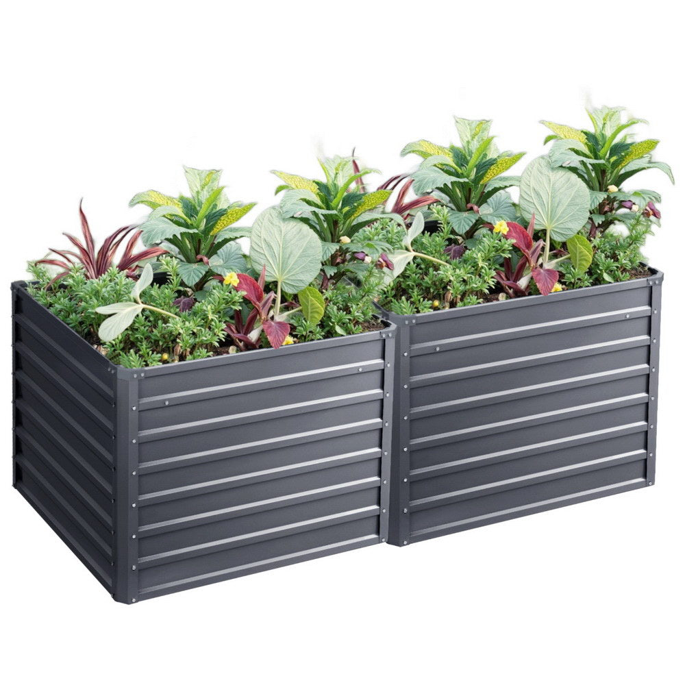 Raised Garden Bed (2pc), 100×100×77cm, Galvanised Steel Planter