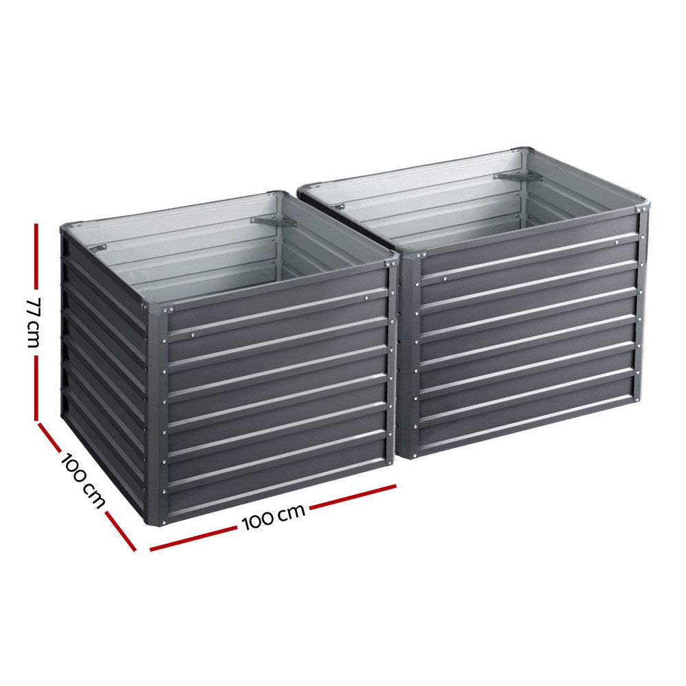 Raised Garden Bed (2pc), 100×100×77cm, Galvanised Steel Planter