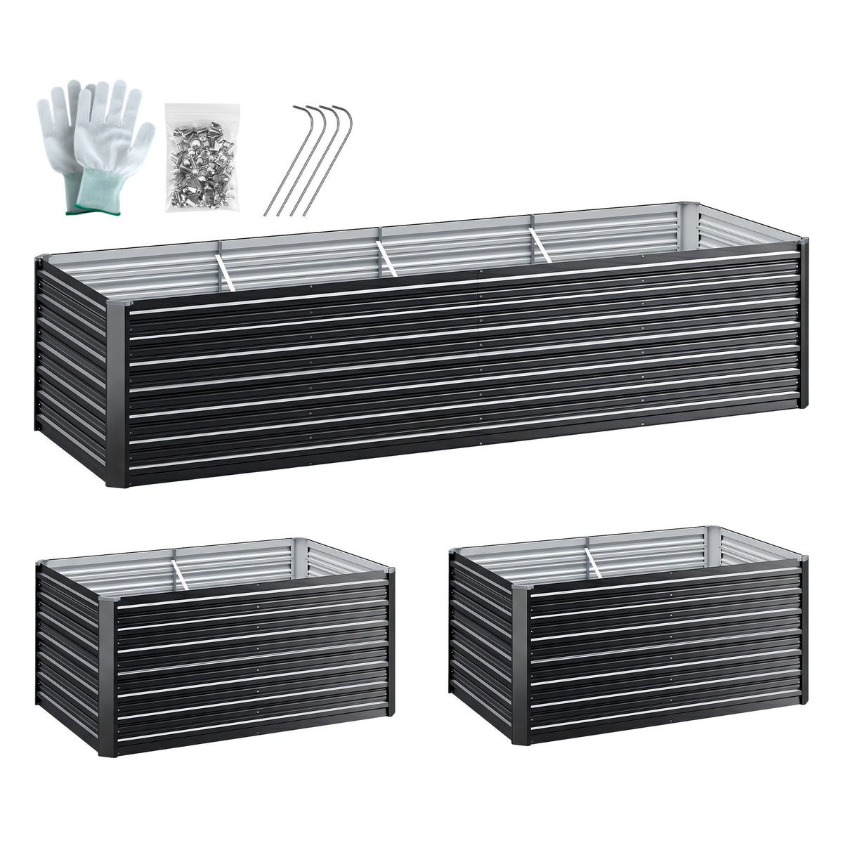 Raised Garden Bed, 320×80×77cm, Galvanised Steel 2‑in‑1 Planter