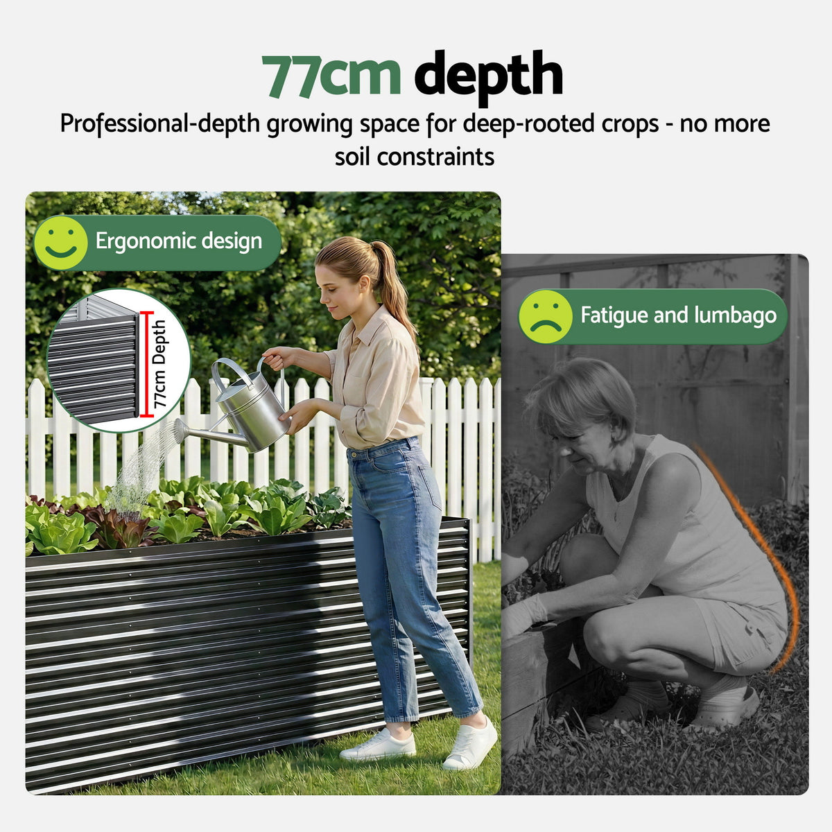 Raised Garden Bed, 320×80×77cm, Galvanised Steel 2‑in‑1 Planter
