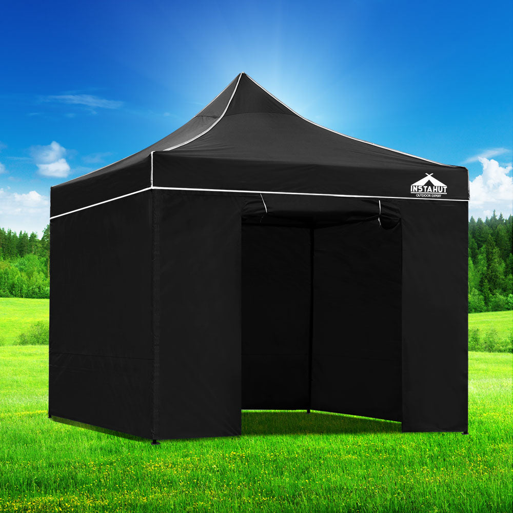 Pop-Up Gazebo Marquee 3x3m, Folding Wedding Tent Shade, Black