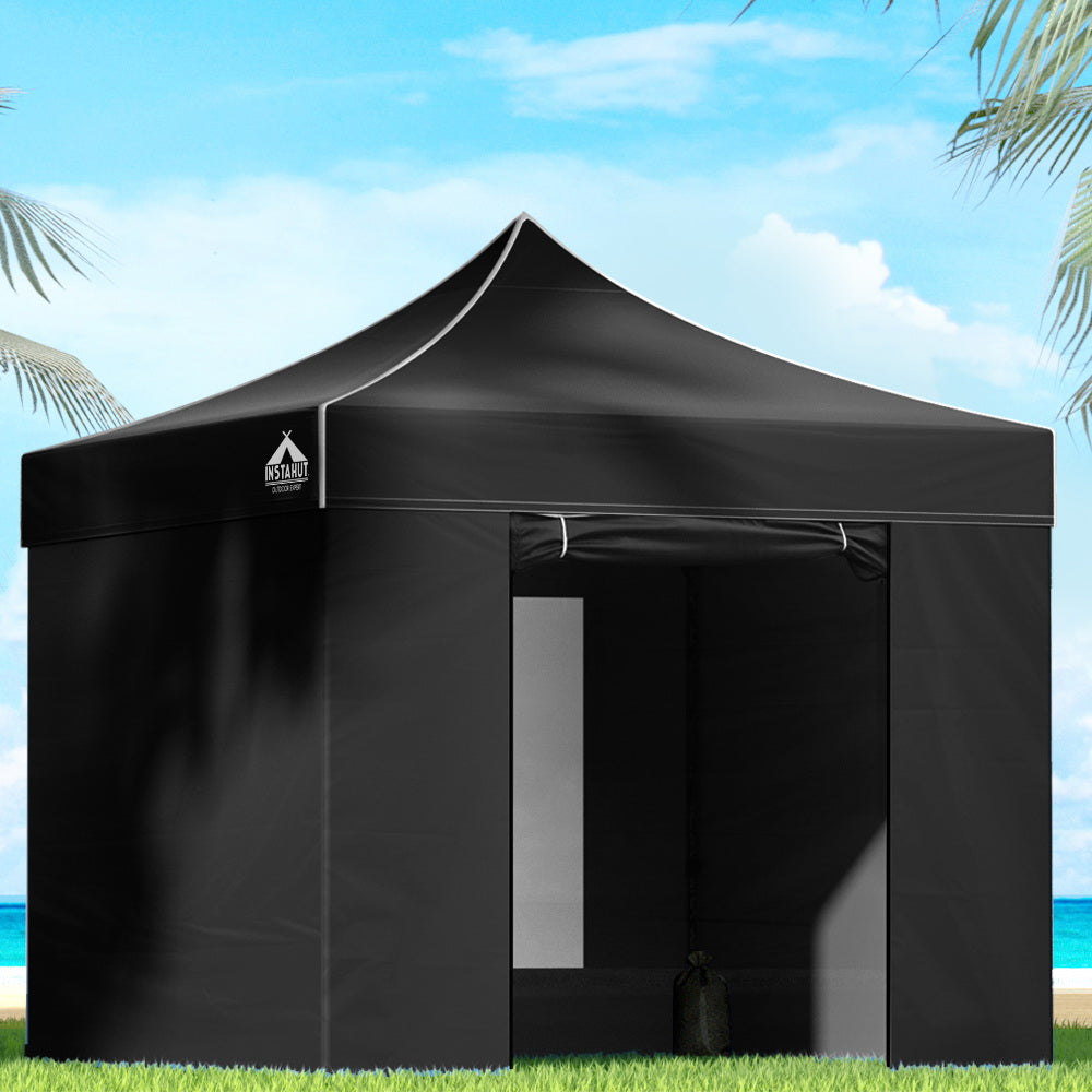 Pop-Up Gazebo Marquee 3x3m, Folding Wedding Tent Shade, Black