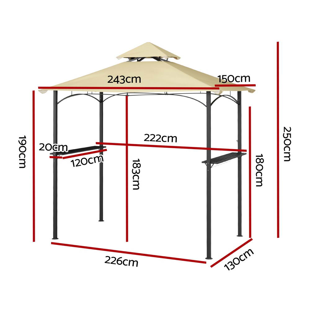 Gazebo Outdoor Patio Marquee BBQ Grill Shelter Garden Shade Hooks Beige