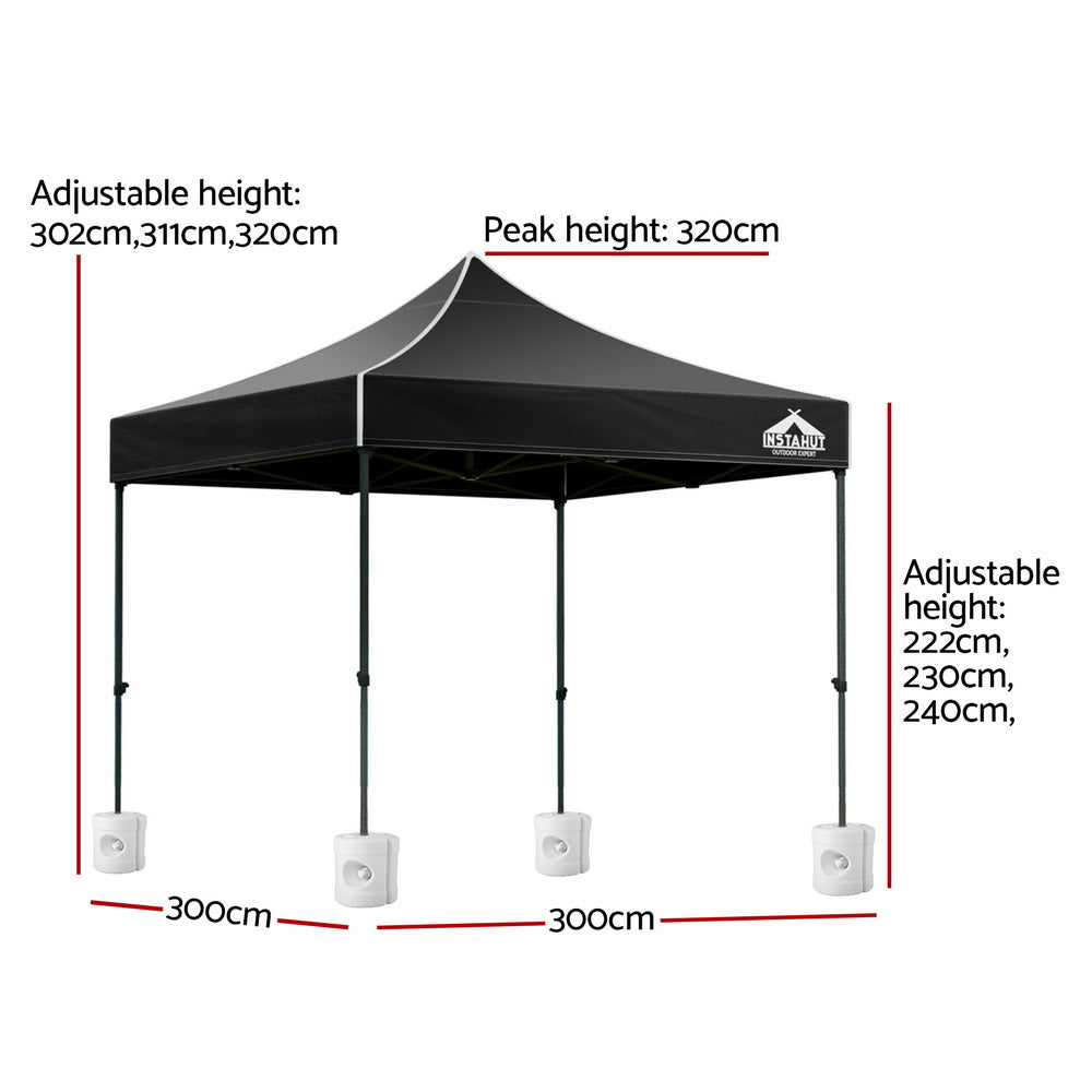 Gazebo Pop-Up Marquee 3x3 Outdoor Wedding Base Pod Kit - Black
