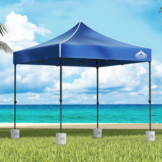 Gazebo Pop Up 3x3M with Base Podx4 Marquee Folding Outdoor Wedding Camping Tent Shade Canopy - Blue