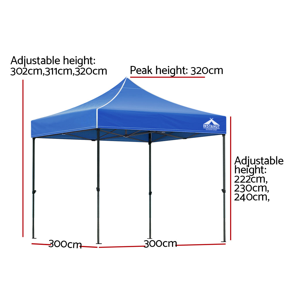 Gazebo Pop Up 3x3m w/Base Podx4 Marquee Folding Outdoor Wedding Camping Tent Shade Canopy Blue