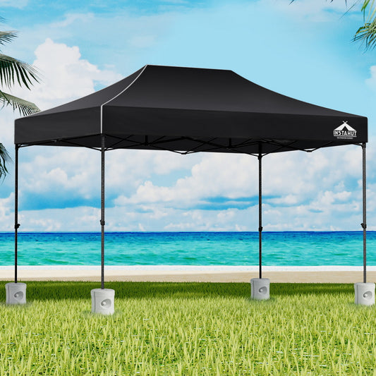 Gazebo Pop Up Marquee 3x4.5M Folding 500D Wedding Tent with Base Pod - Black