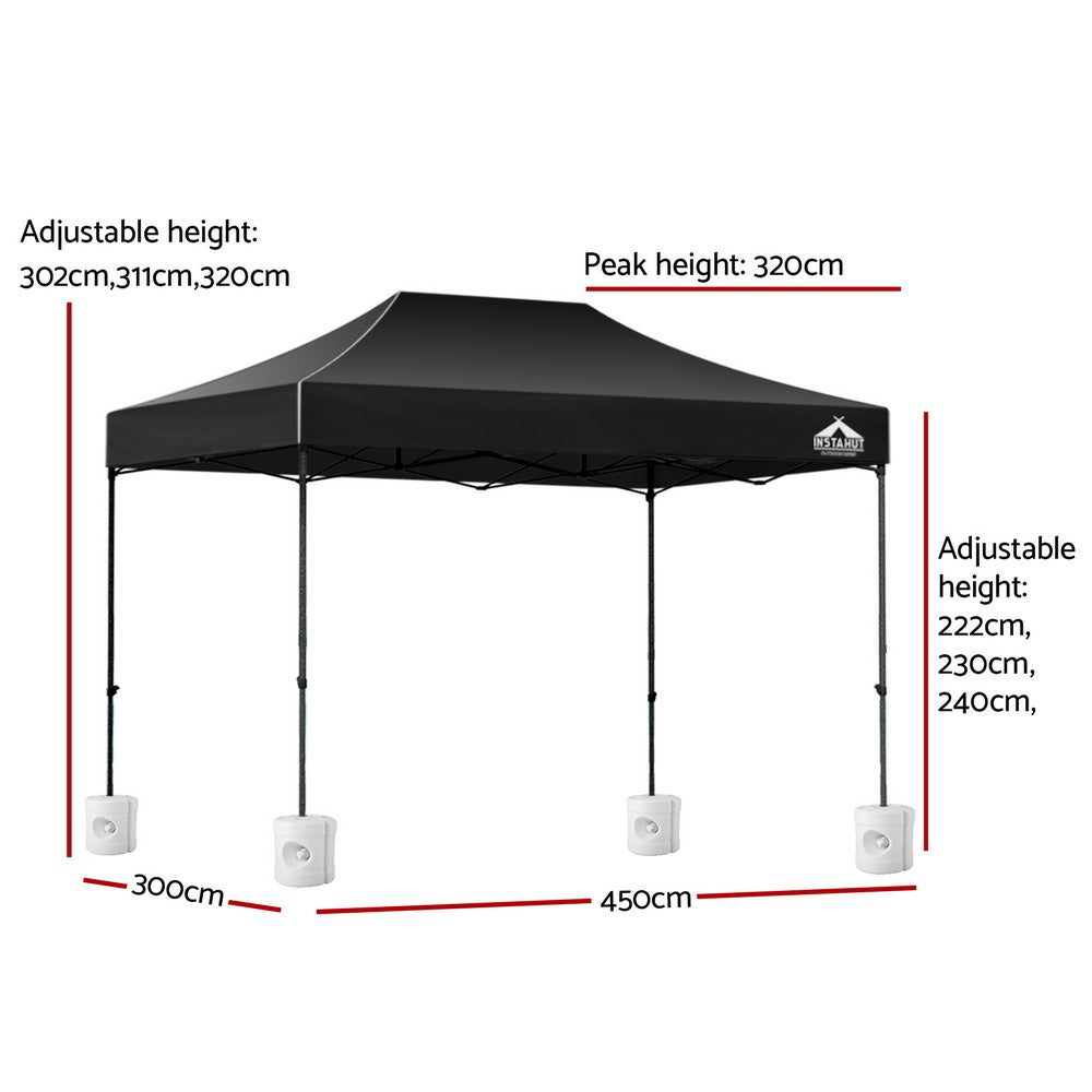 Gazebo Pop Up Marquee 3x4.5M Folding 500D Wedding Tent with Base Pod - Black