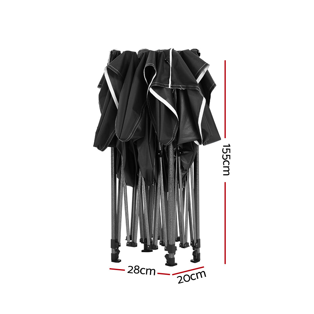 Gazebo Pop Up Marquee 3x4.5M Folding 500D Wedding Tent with Base Pod - Black