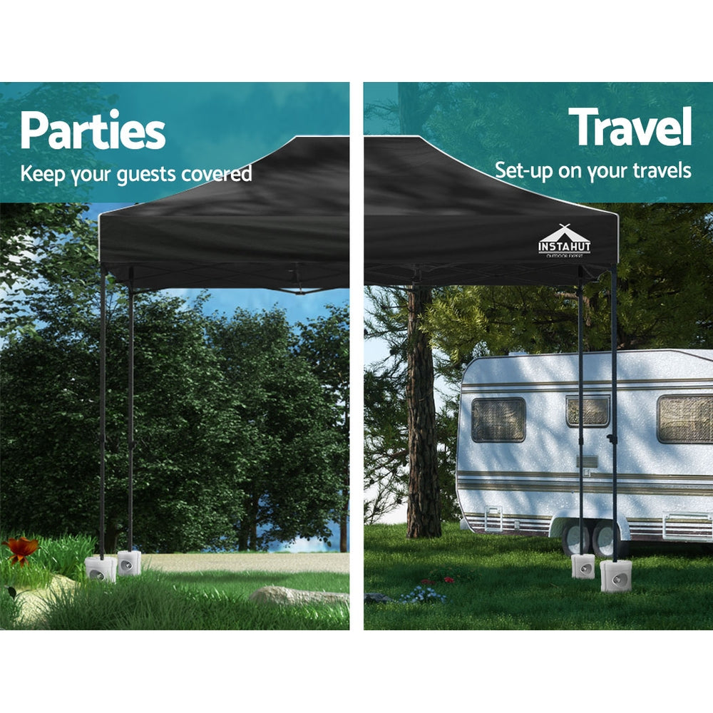 Gazebo Pop Up Marquee 3x4.5M Folding 500D Wedding Tent with Base Pod - Black