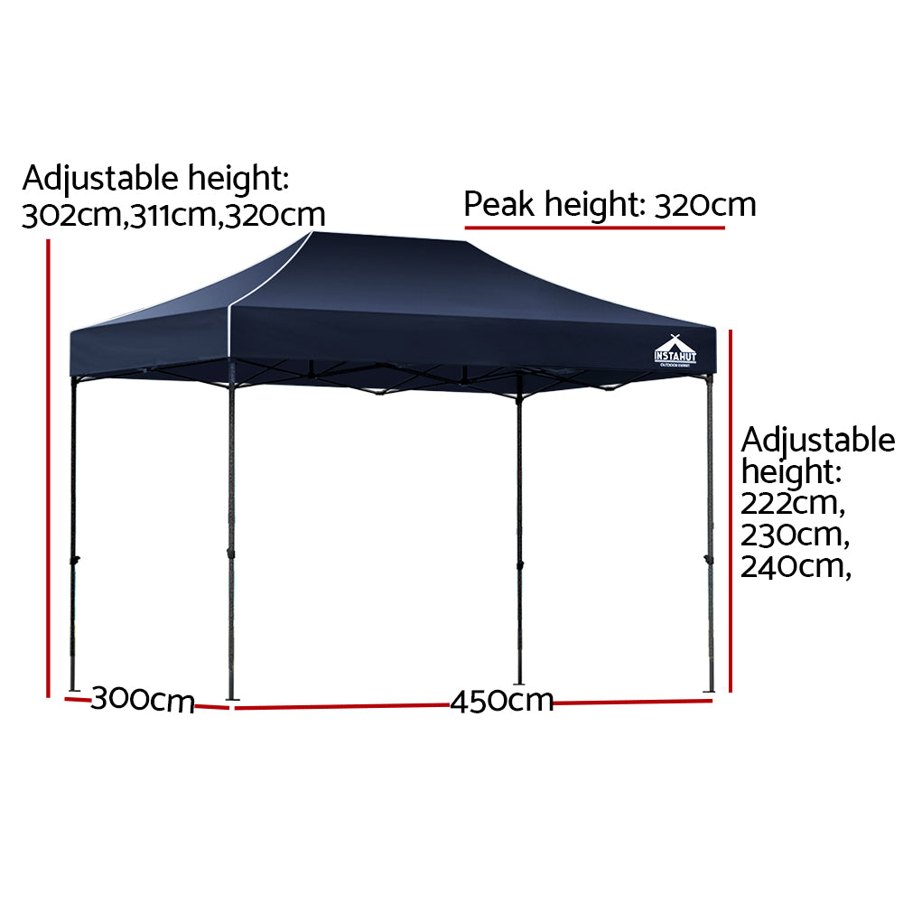 Gazebo Pop-Up 3M x 4.5M with Base Podx4 Marquee Folding Outdoor Wedding Camping Tent Shade Canopy - Navy