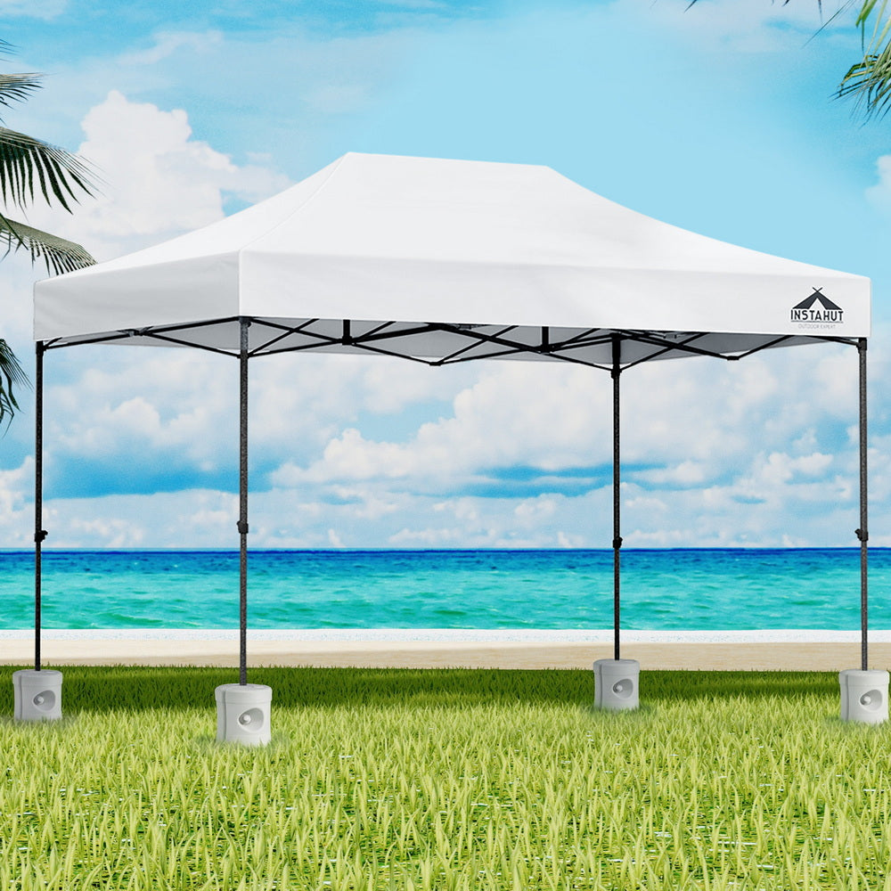 Gazebo Pop Up 3x4.5M w/Base Podx4 Marquee Folding Outdoor Wedding Camping Tent Shade Canopy - White