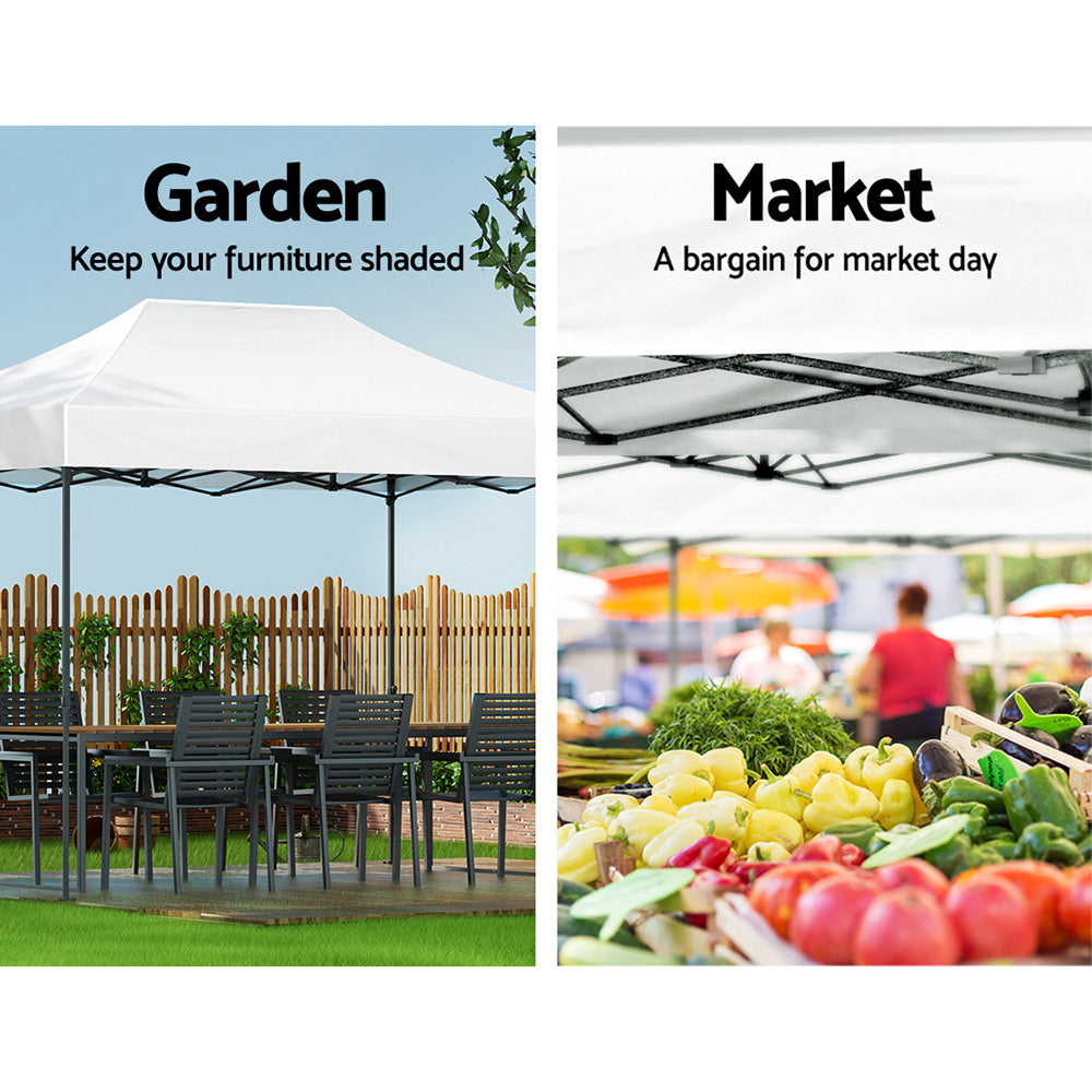 Gazebo Pop Up 3x4.5M w/Base Podx4 Marquee Folding Outdoor Wedding Camping Tent Shade Canopy - White